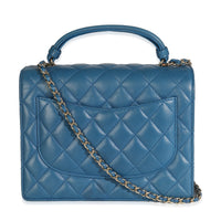Blue Quilted Lambskin Top Handle Flap Bag