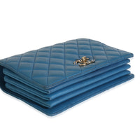 Blue Quilted Lambskin Top Handle Flap Bag