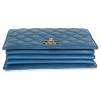 Blue Quilted Lambskin Top Handle Flap Bag