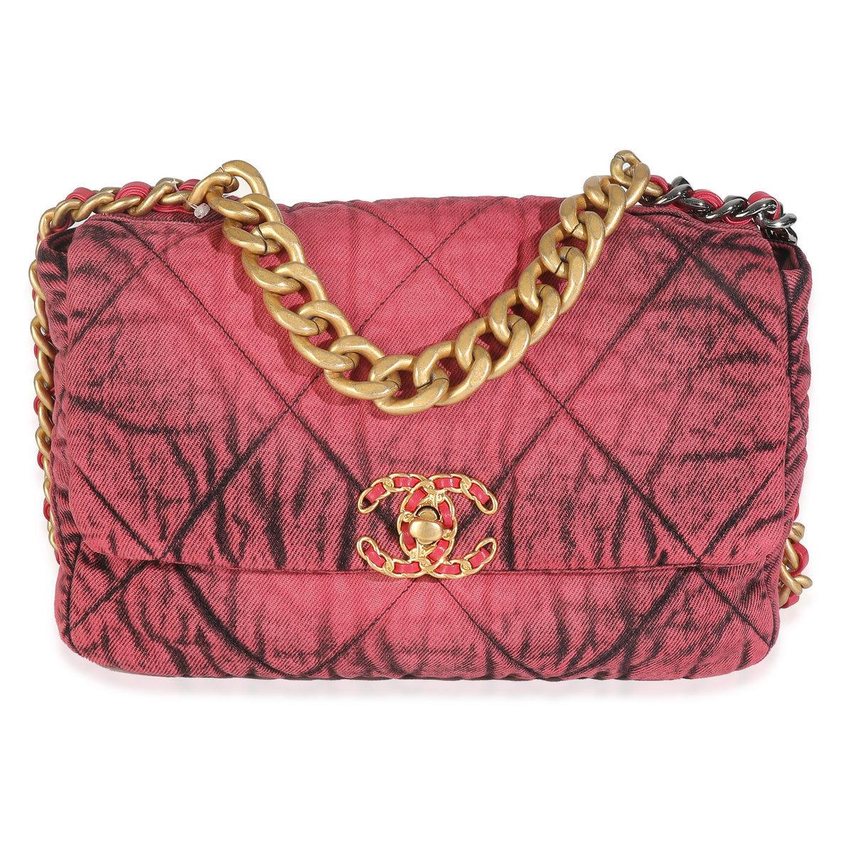 Red Washed Denim Quilted Medium Chanel 19 Flap Bag