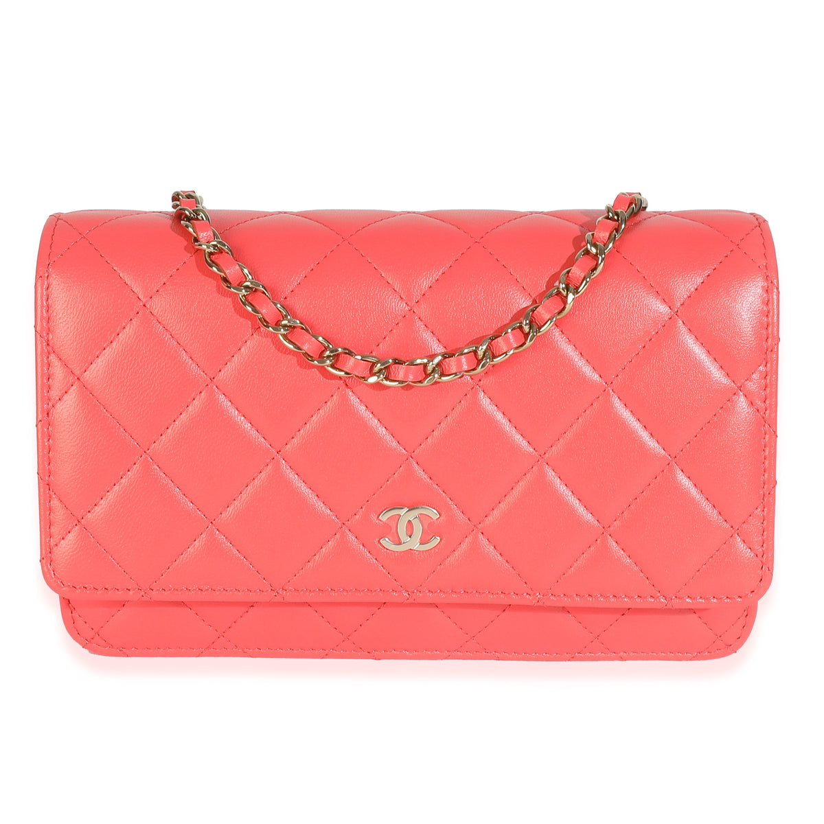 Pink Quilted Lambskin Classic Wallet On Chain