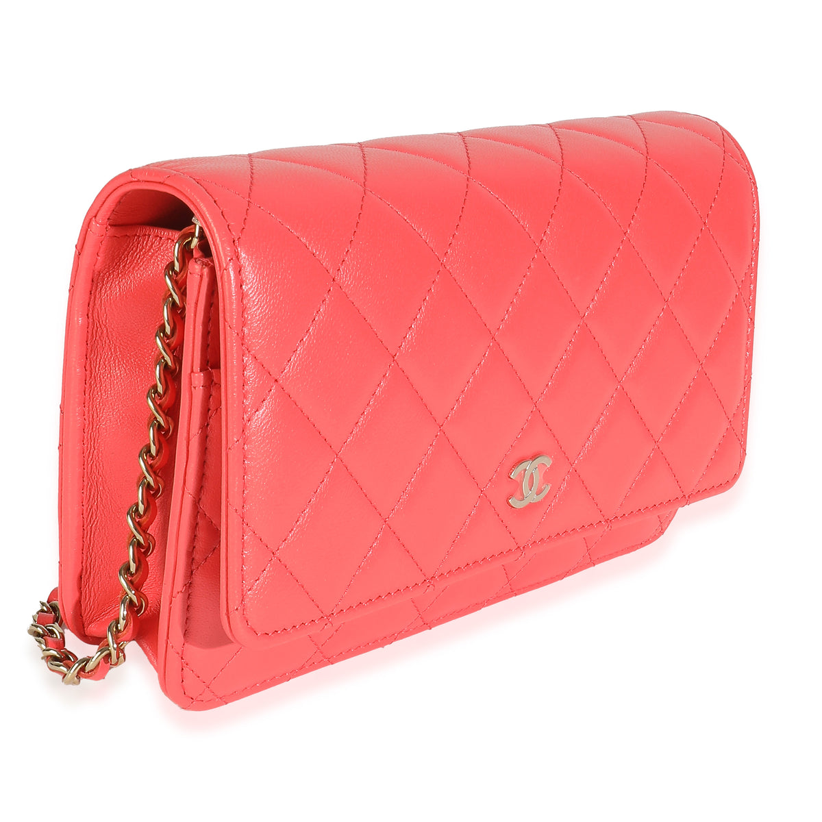 Pink Quilted Lambskin Classic Wallet On Chain