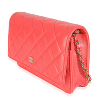 Pink Quilted Lambskin Classic Wallet On Chain