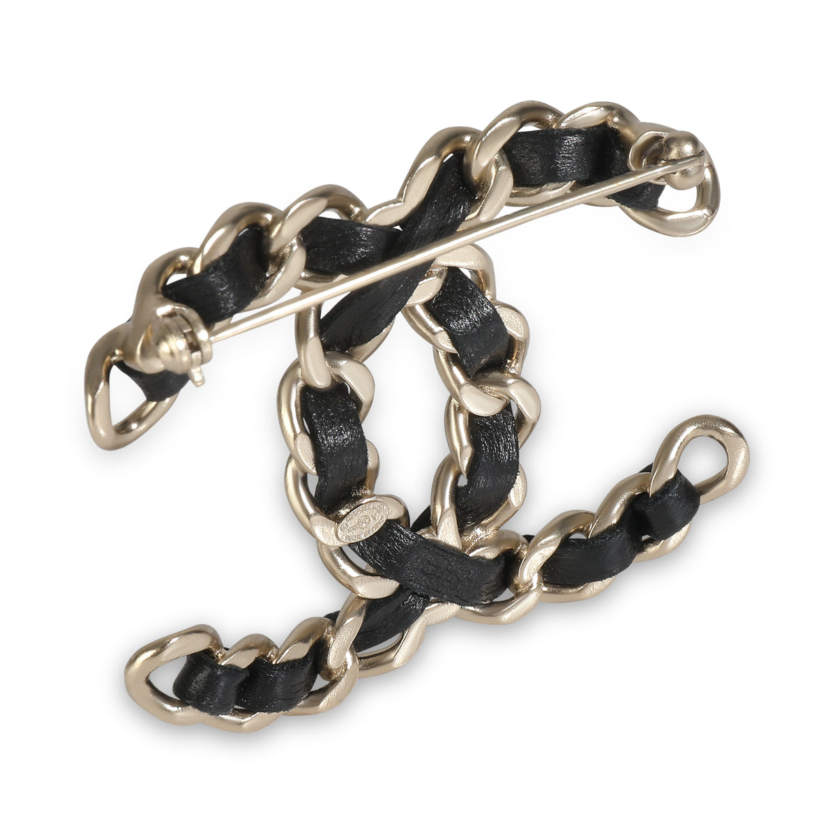 Gold-Plated  2016 Leather CC Brooch