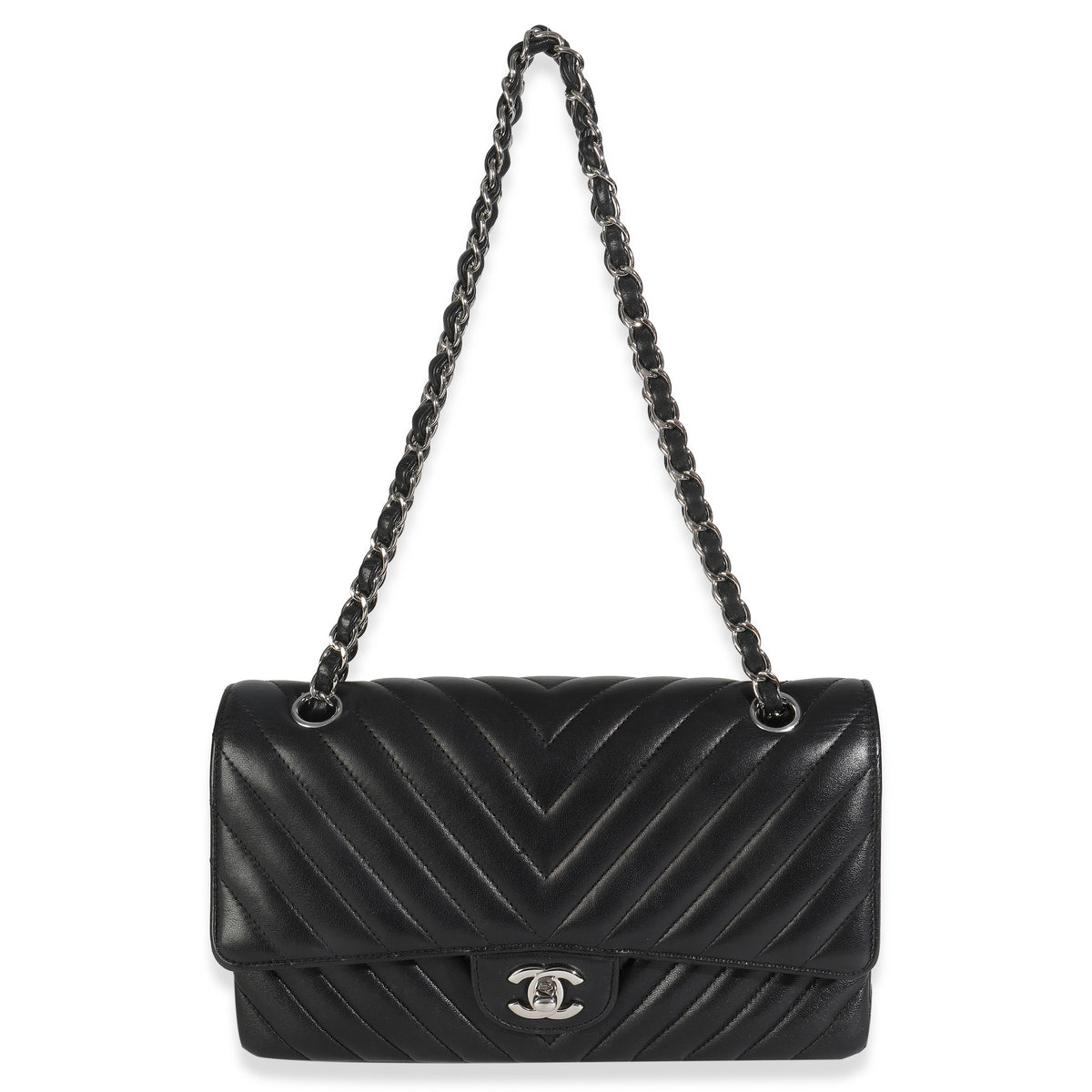 Black Lambskin Chevron Medium Classic Double Flap Bag