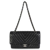 Black Lambskin Chevron Medium Classic Double Flap Bag