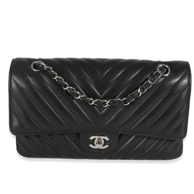 Black Lambskin Chevron Medium Classic Double Flap Bag