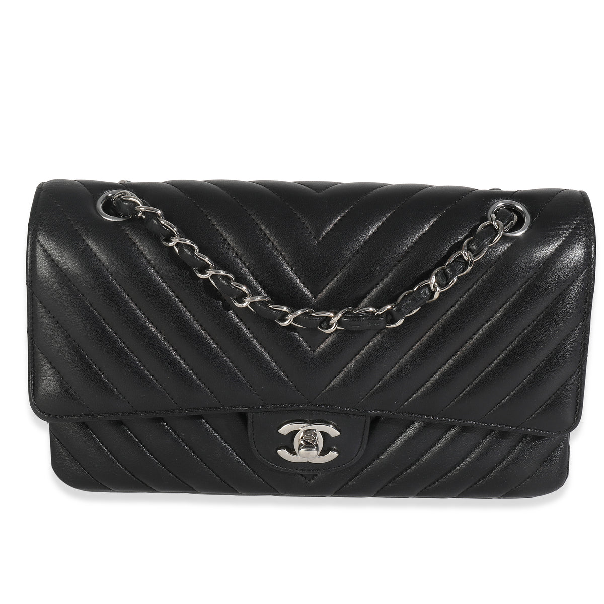 Black Lambskin Chevron Medium Classic Double Flap Bag