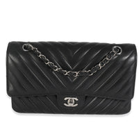 Black Lambskin Chevron Medium Classic Double Flap Bag