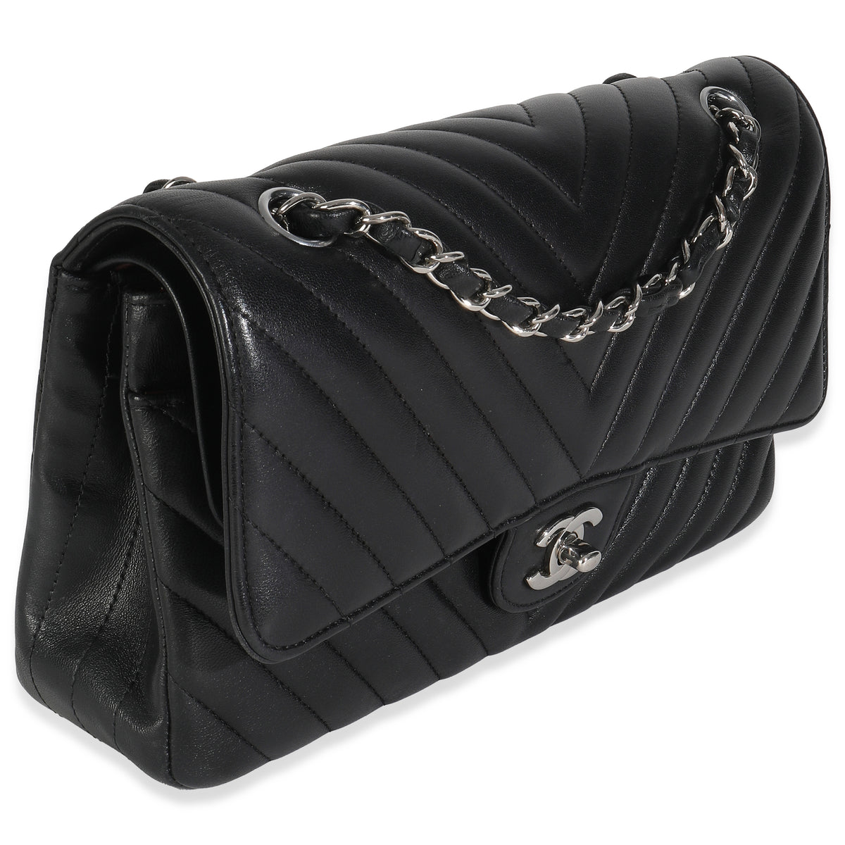 Black Lambskin Chevron Medium Classic Double Flap Bag