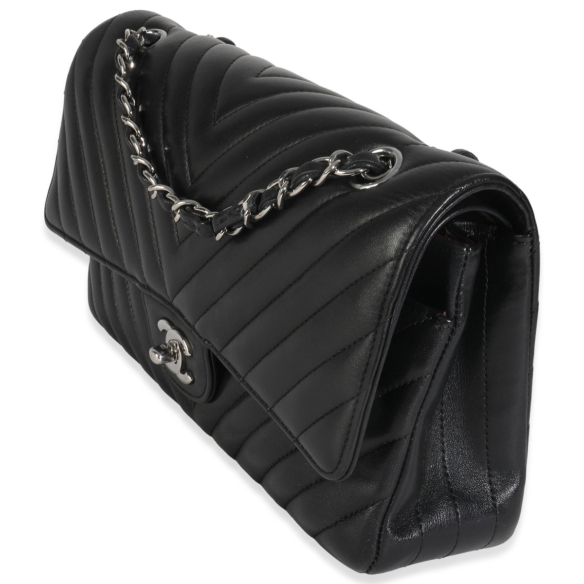 Black Lambskin Chevron Medium Classic Double Flap Bag