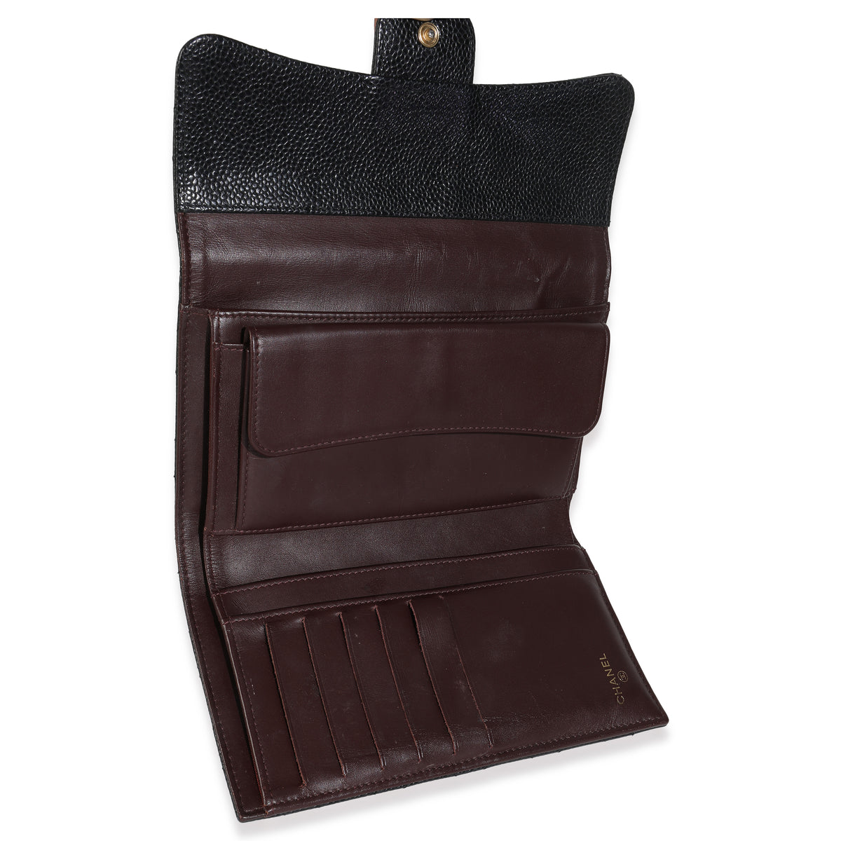 Black Quilted Caviar Large Flap Wallet