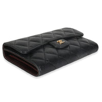 Black Quilted Caviar Large Flap Wallet