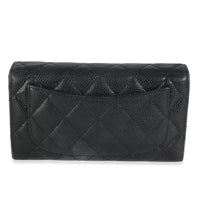 Black Quilted Caviar Large Flap Wallet