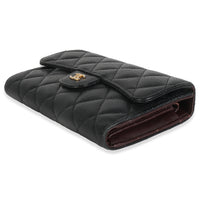 Black Quilted Caviar Large Flap Wallet