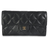 Black Quilted Caviar Large Flap Wallet