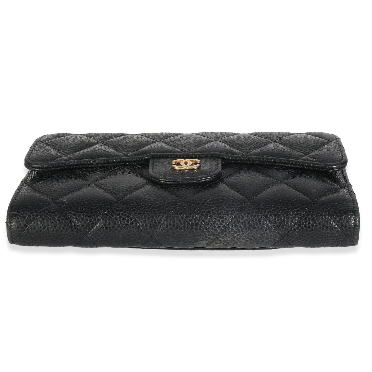Black Quilted Caviar Large Flap Wallet