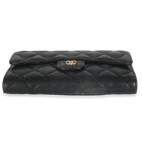 Black Quilted Caviar Large Flap Wallet