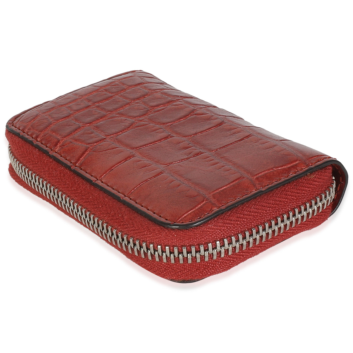 Cherry Gloss Crocodile Zip Around Card Case