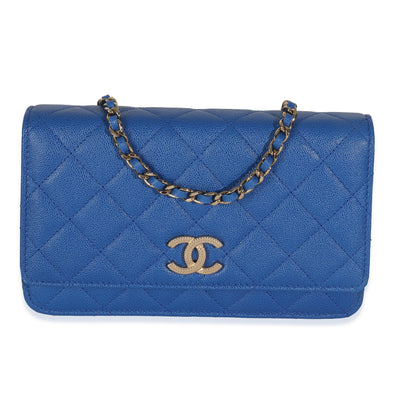 Dark Blue Quilted Caviar Wallet On Chain