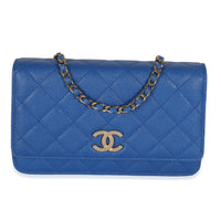 Dark Blue Quilted Caviar Wallet On Chain
