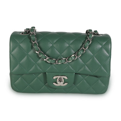 Dark Green Quilted Lambskin Mini Rectangular Flap Bag