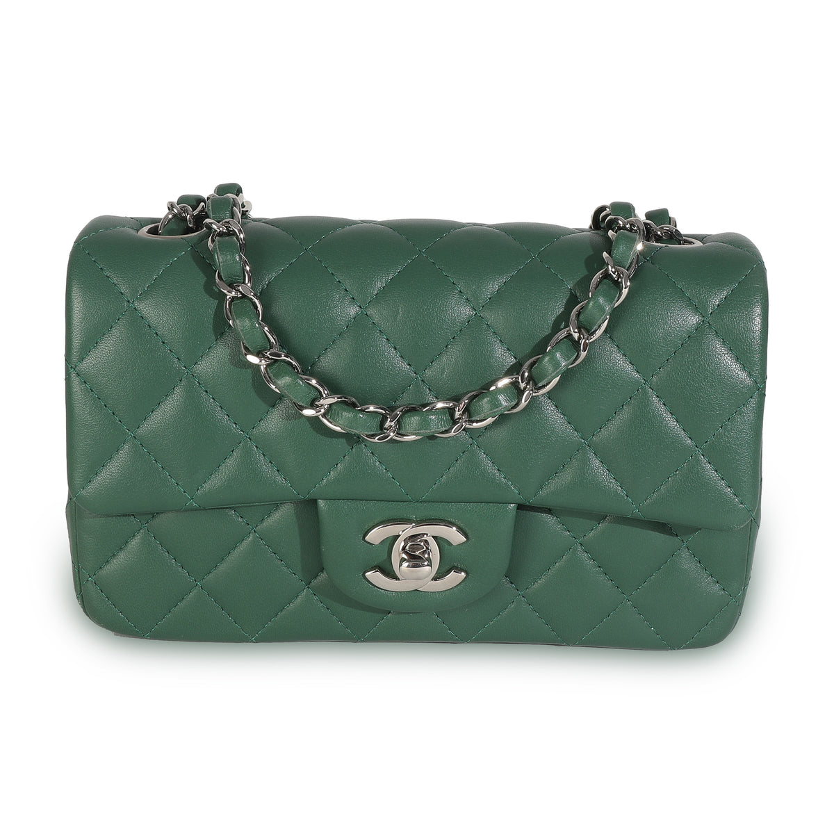 Dark Green Quilted Lambskin Mini Rectangular Flap Bag