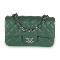 Dark Green Quilted Lambskin Mini Rectangular Flap Bag