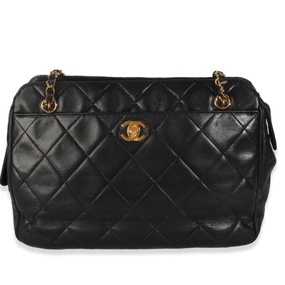 Vintage Black Quilted Lambskin Front Pocket Camera Shoulder Bag