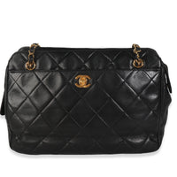 Vintage Black Quilted Lambskin Front Pocket Camera Shoulder Bag