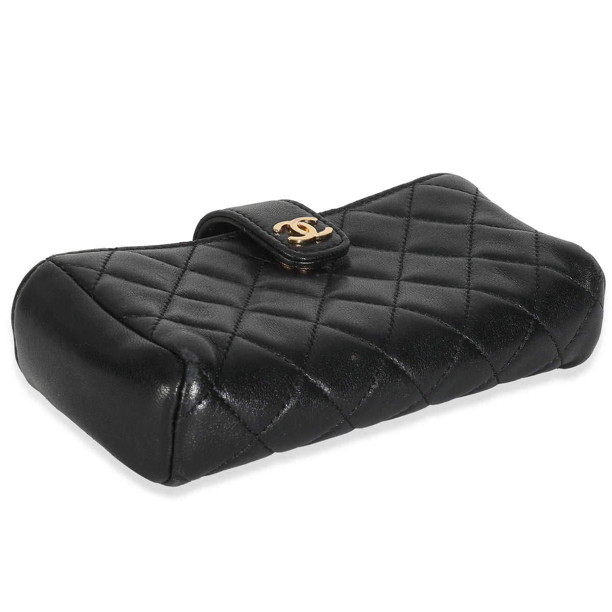 Black Quilted Lambskin Mini Phone Holder Clutch