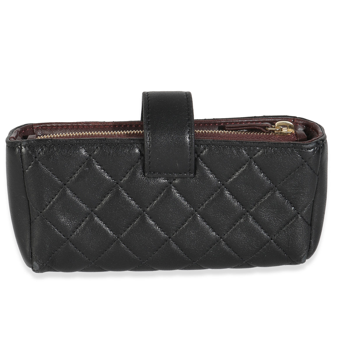 Black Quilted Lambskin Mini Phone Holder Clutch