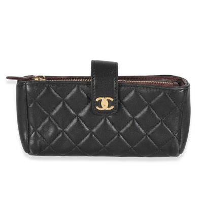 Black Quilted Lambskin Mini Phone Holder Clutch