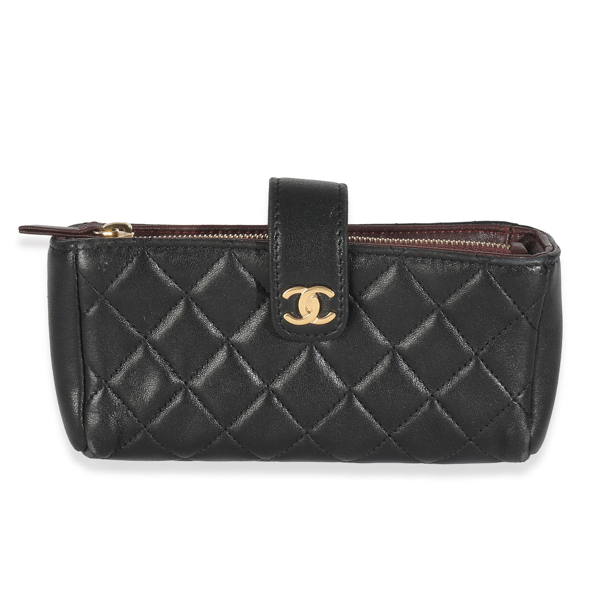 Black Quilted Lambskin Mini Phone Holder Clutch