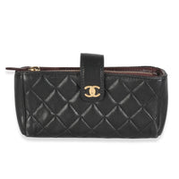 Black Quilted Lambskin Mini Phone Holder Clutch