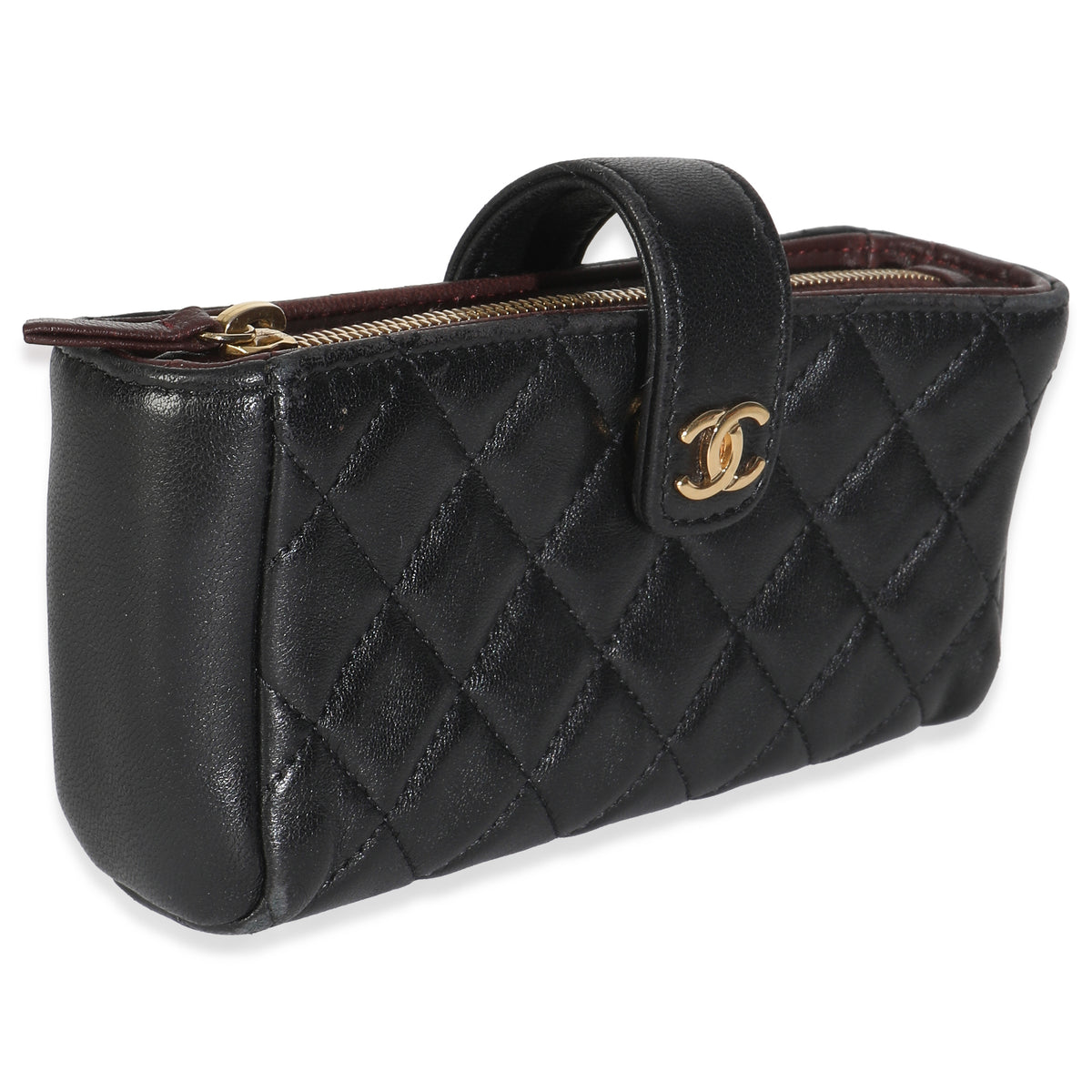 Black Quilted Lambskin Mini Phone Holder Clutch