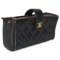 Black Quilted Lambskin Mini Phone Holder Clutch