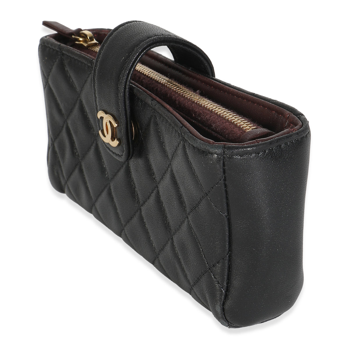 Black Quilted Lambskin Mini Phone Holder Clutch