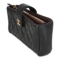 Black Quilted Lambskin Mini Phone Holder Clutch