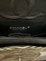 Chanel Black White Striped Patent Medium Classic Double Flap Bag Handbag ad4