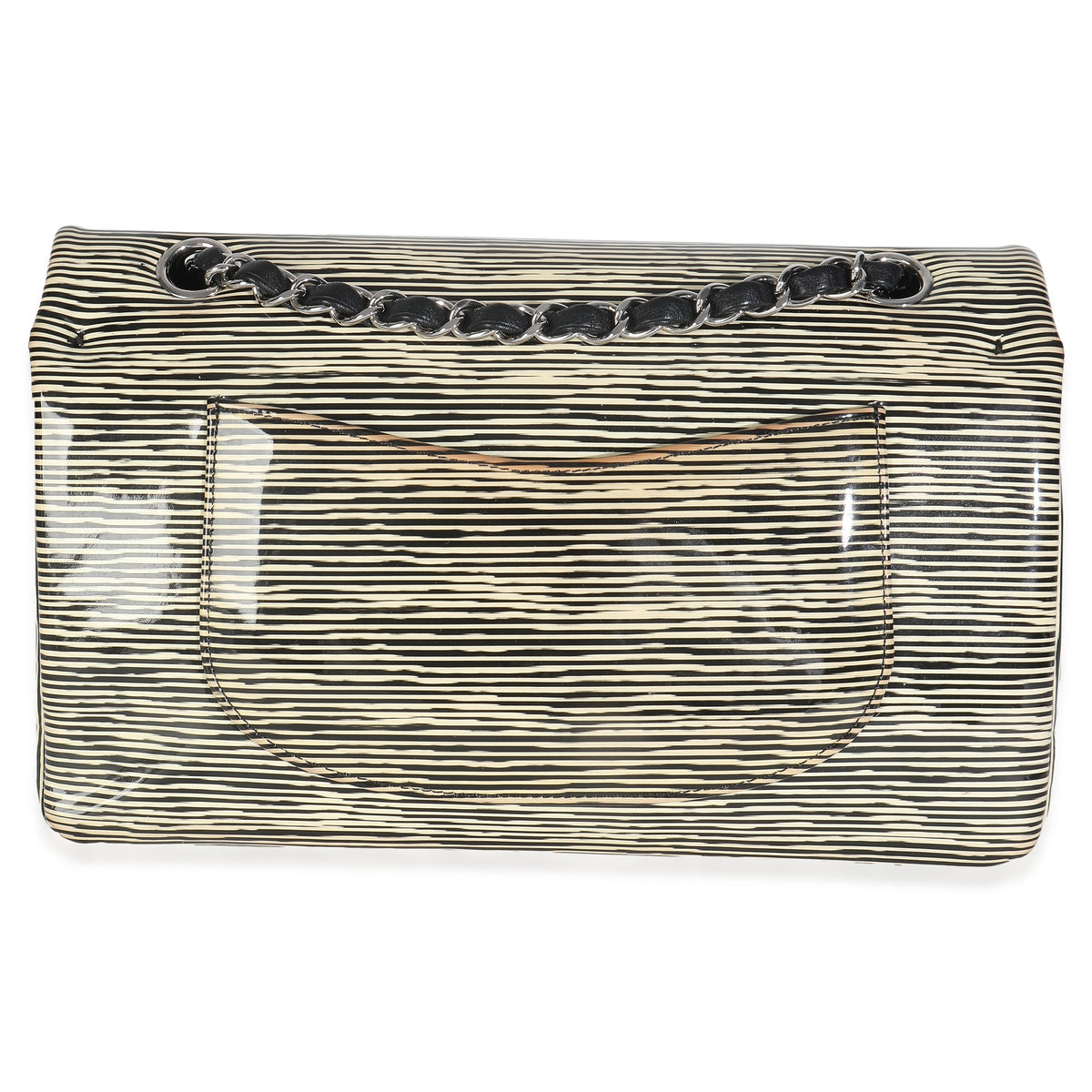 Chanel Black White Striped Patent Medium Classic Double Flap Bag Handbag bv