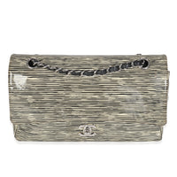 Chanel Black White Striped Patent Medium Classic Double Flap Bag Handbag fv