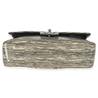 Chanel Black White Striped Patent Medium Classic Double Flap Bag Handbag stamp