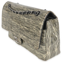 Chanel Black White Striped Patent Medium Classic Double Flap Bag Handbag sv