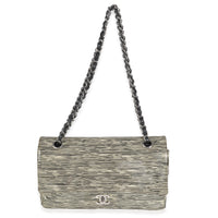 Black White Striped Patent Medium Classic Double Flap Bag