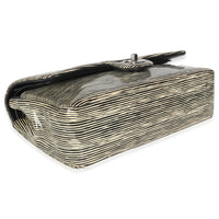 Black White Striped Patent Medium Classic Double Flap Bag