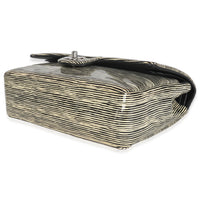 Black White Striped Patent Medium Classic Double Flap Bag