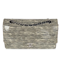 Black White Striped Patent Medium Classic Double Flap Bag