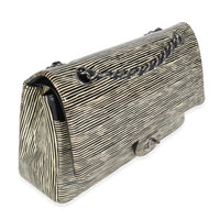 Black White Striped Patent Medium Classic Double Flap Bag