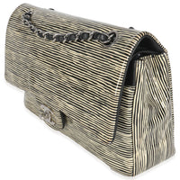 Black White Striped Patent Medium Classic Double Flap Bag